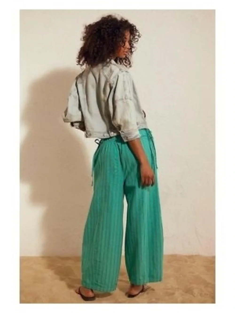 Free People Sun Dazed Cotton-Linen Striped Pants in Kelly Combo • Size S